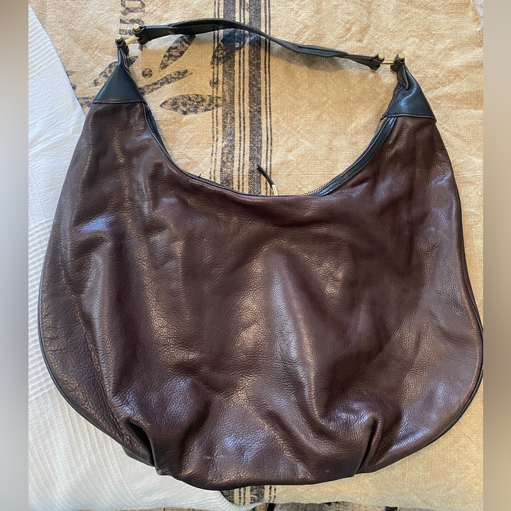 India Hicks Isabella Dark Brown & Black leather hobo bag